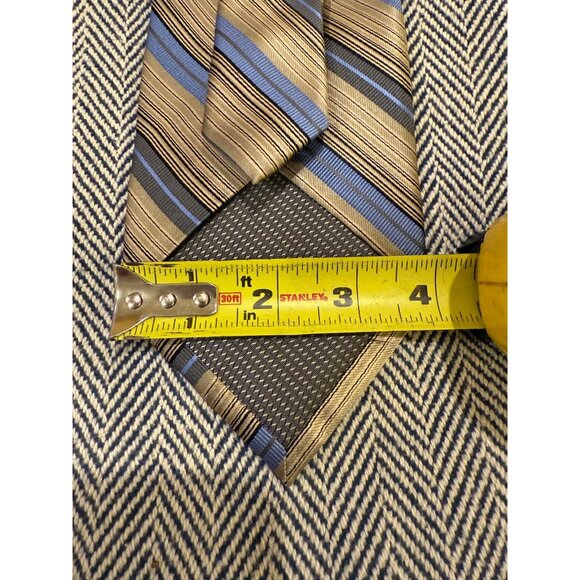 Paul Dione Mens Handmade Striped Tie Gold & Blue 100% Silk Shell - Picture 6 of 7